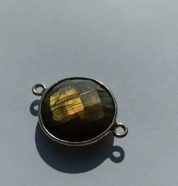 Connettore lunetta rotonda argento sterling 925 circa 22 x 16 mm inc labradorite