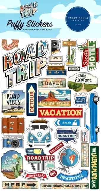 Road Trip Vacation Adventure Travel Explore Carta Bella Puffy Stickers