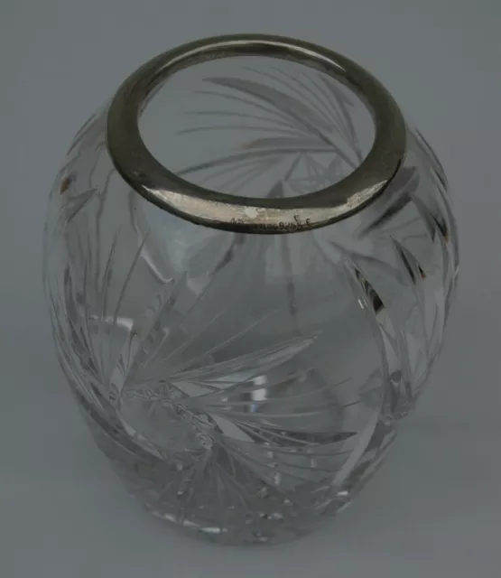 alte Kristallglas Vase mit 925 Sterling Silber Montur