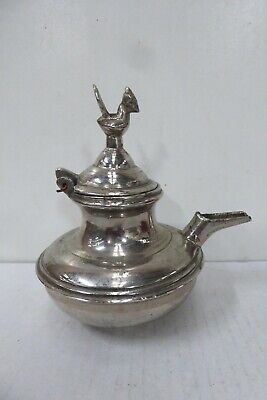 Vintage Heavy Brass Nickel Plated Eastern Tea Coffee Pot Bird Statue Cast Knob