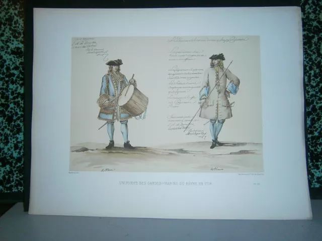 Gravure 19°  Le Havre Uniforme des gardes- marine du Hâvre en 1718