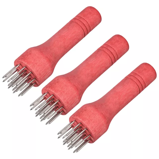 Stainless Steel Meat Tenderizer Needle Nails with Wooden Handle, Red 3 Pack