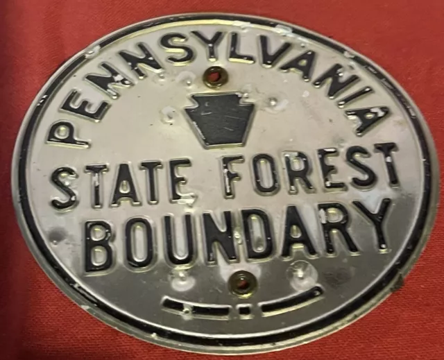 Vintage Round Embossed Pennsylvania State Forest Boundary Signs 5 Inches Only 1!