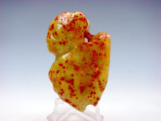 Old Nephrite Jade Stone Carved HongShan Culture Warrior w/ Wings #09242311