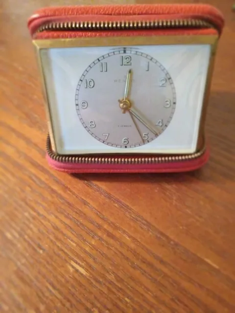 Vintage Phinney-Walker Folding Travel Alarm Clock 7 Jewels Germany Leather Case