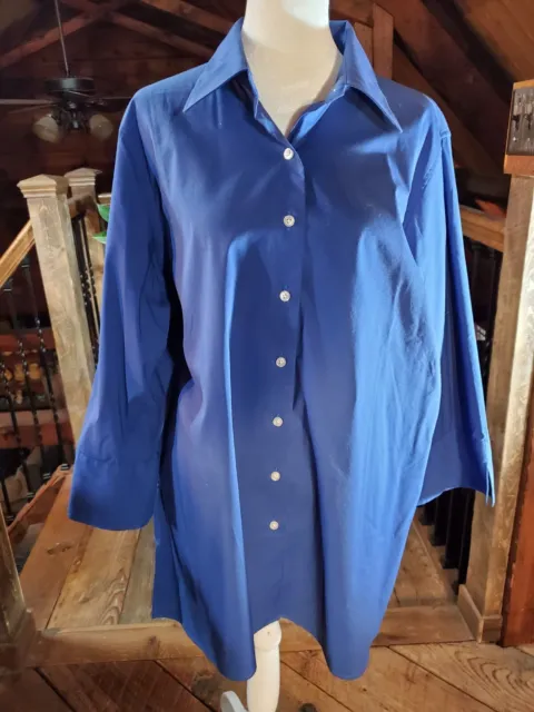 Lands End Outfitters Womens 22W Plus Blue Shirt Top Button Up Collared Slits