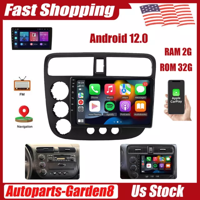 For Honda Civic 2000-2005 Car Stereo Radio GPS WIFI RDS Apple Carplay Android 12