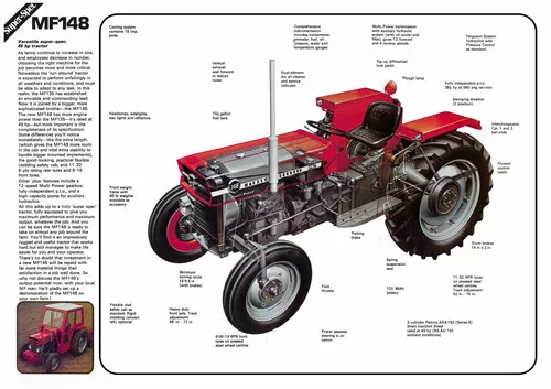 Vintage Massey Ferguson Tractor 148 CUTAWAY SALES BROCHURE/POSTER ADVERT A3