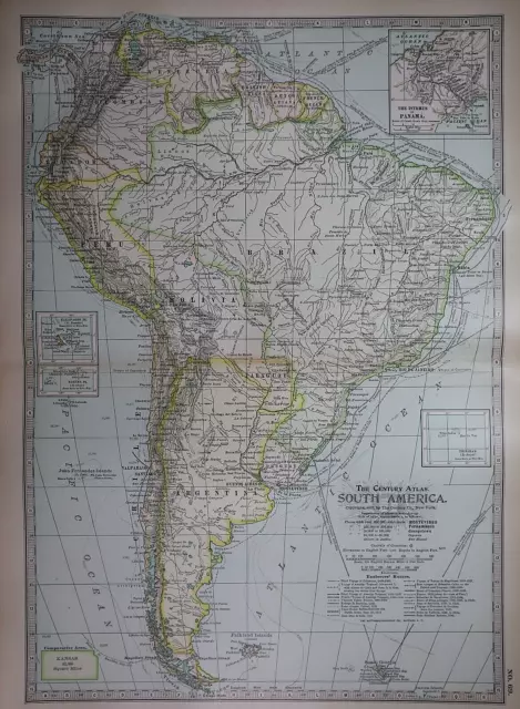 Old 1902 Century Atlas Map ~ SOUTH AMERICA ~ (12x16) ~ Free S&H -#1139