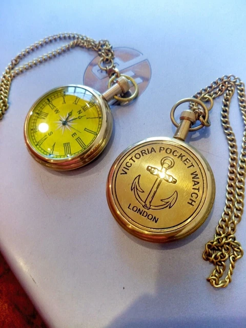 Montre De Poche Vintage En Laiton Elgin - Mouvement Quartz, Cadran Or, Aspect Nautique, Neuve