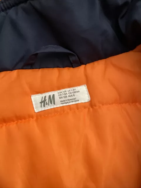 H&M WINTER PARKA Jacket w/removable hood Navy Blue / Orange Youth Boys ...