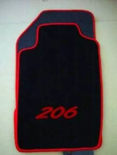 Tapis de sol en velours pour Peugeot 206  noir/rouge