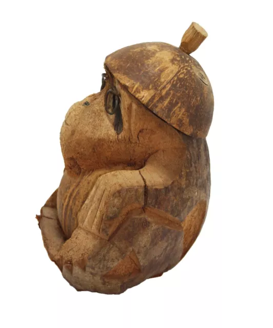 Vintage Coconut Monkey Glasses Removable Hat Hat Pin Hand Carved Tiki Island 2