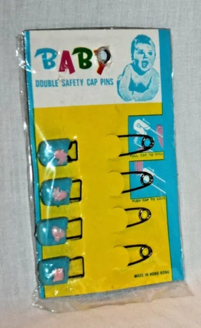 New In Package  Set Of 4 Vintage Baby Double Safety Diaper Pins Blue