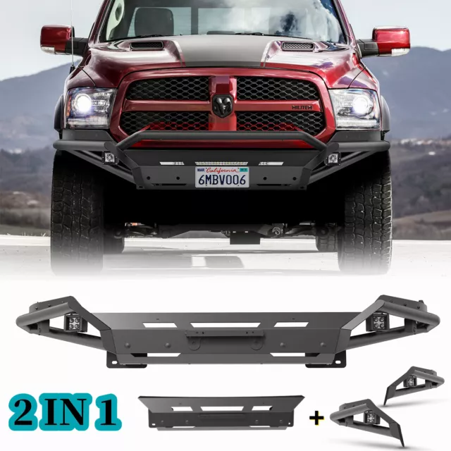 2 IN 1 Front Bumper Assembly w/2*4" LED Pod Lights For 2013-2018 Dodge Ram 1500