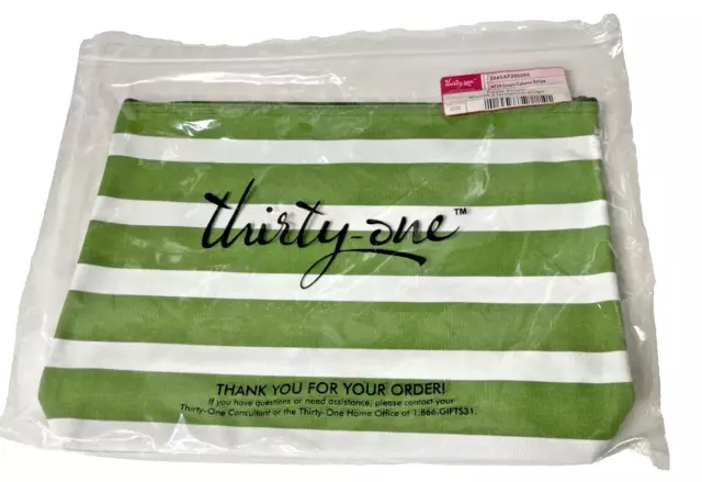 Thirty-One~Zipper Pouch~"Green Cabana Stripe"~New in Package