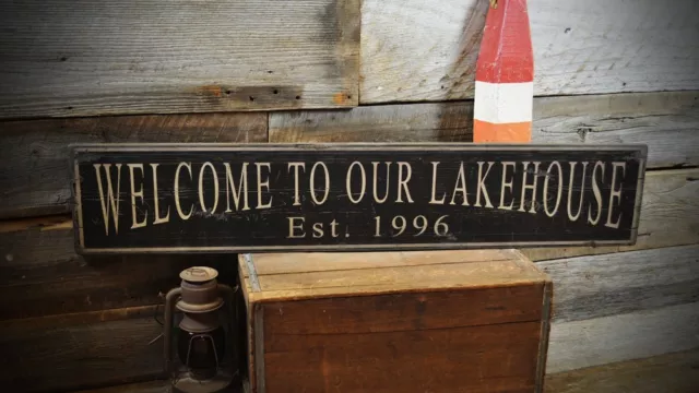 Welcome to Our Lake House Sign - Rustic Hand Made Vintage Wooden