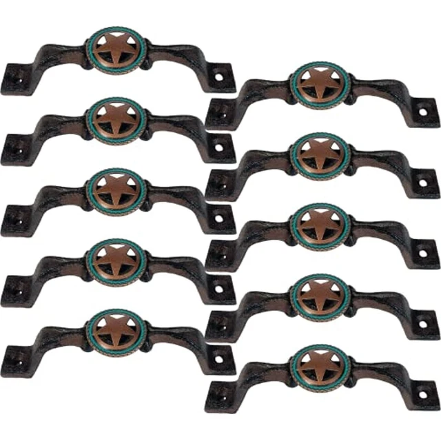 Urbalabs Teal Star Cutout Cast Iron Kitchen Cabinet Handles and Drawer Pulls