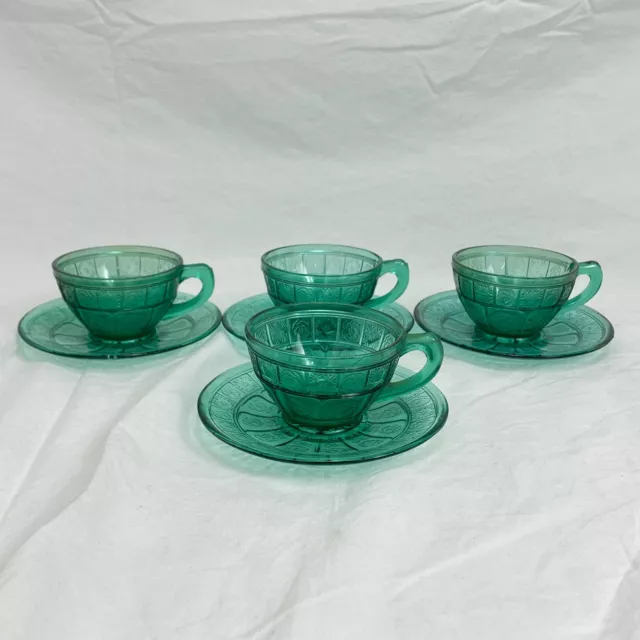 8 Piece Set Jeannette Doric And Pansy Ultramarine Teal Cups And Saucers