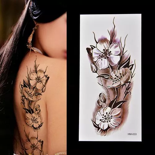 Flash Einmal Temporary Klebe Tattoo Blumen Schwarz Lila Körper Body Geschenk