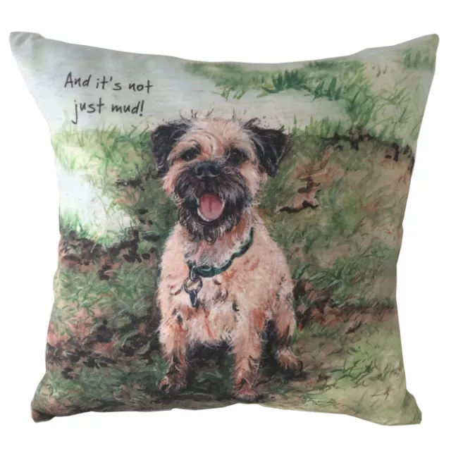 Border Terrier Not Just Mud! Cushion Little Dog Laughed Gift 40cm x 40cm Square