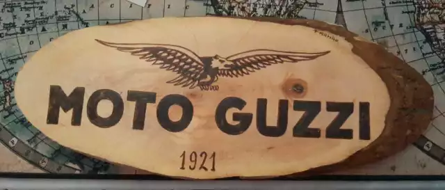 Insegna Pirografia in legno Moto Guzzi 1921 Aquila Pyrography italian hand made