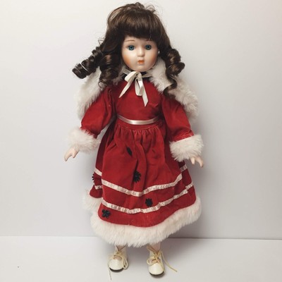Porcelain Doll Brunette Girl Christmas Santa Dress 40cm Heritage Mint 1989