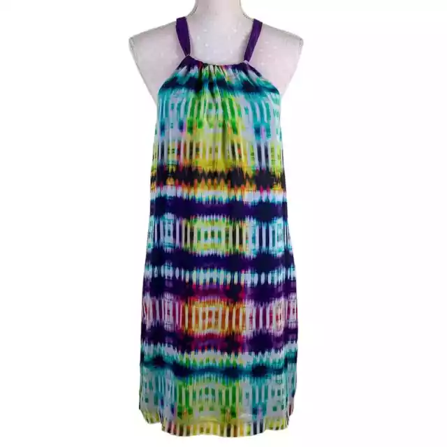 Trina Turk Rancho Stripe Silk Dress 6 Tie Dye Halter Mini Shift