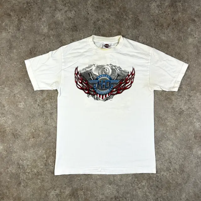 Harley Davidson Tshirt Mens Medium White Spellout Logo Graphic USA Biker Y2K