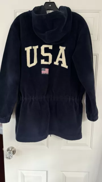 Ralph Lauren Polo Sport Vintage “USA” Size M Zip Anorak Jacket Fleece Hoodie Men