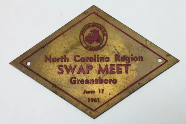 1961 Horseless Carriage Club Swap Meet Brass Emblem Greensboro, NC
