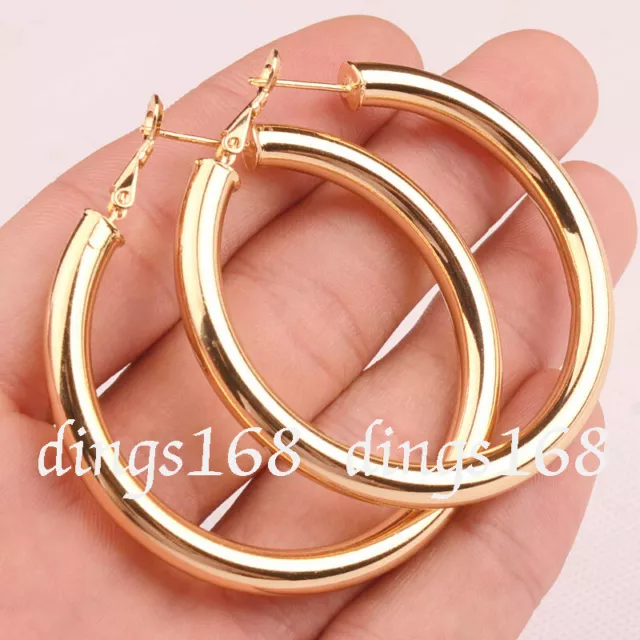 18K Yellow Gold Filled Round 50MM/2" Large LIGHT WEIGHT Hoop Fashion Earrings H7