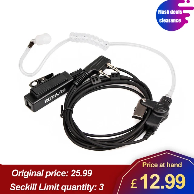 Retevis Big PTT AcousticTube Kenwood 2Pin Headset for RT22 Baofeng UV5R 888S