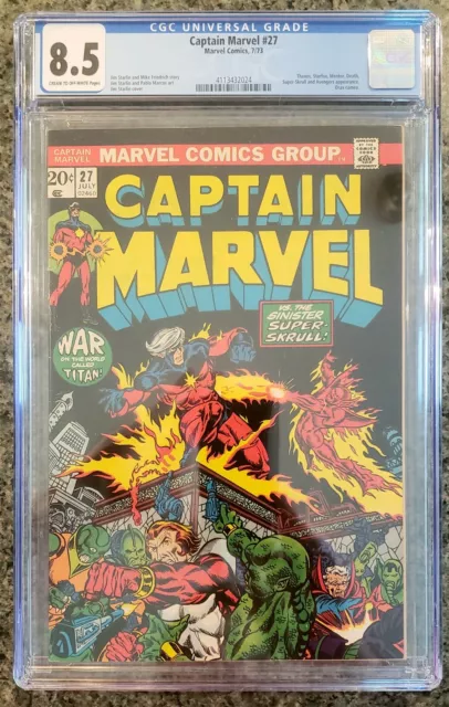 CAPTAIN MARVEL #27 CGC 8.5 1st Full EROS (STARFOX) / 2nd DRAX / 3rd THANOS App.