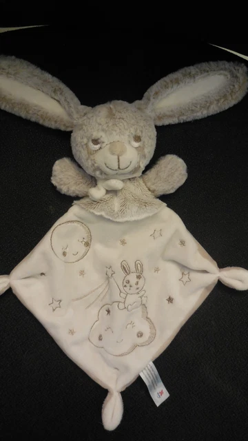 114/ doudou plat lapin blanc beige brodé nuage lune étoile SIMBA TOYS NICOTOY