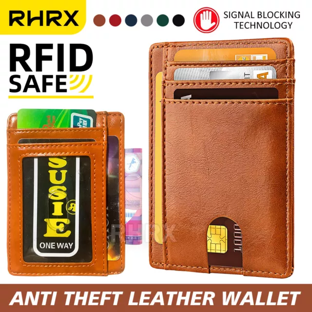 Mens RFID Blocking Leather Slim Wallet Money Clip Credit Card Slots Holder US