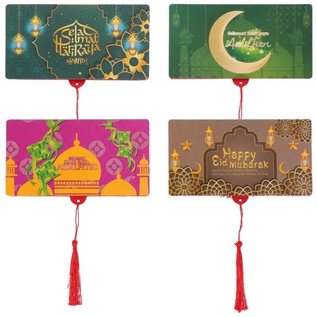 4 Pcs Enveloppes Rouges Pour Le Festival Eid Lune Sacs À Main D'argent