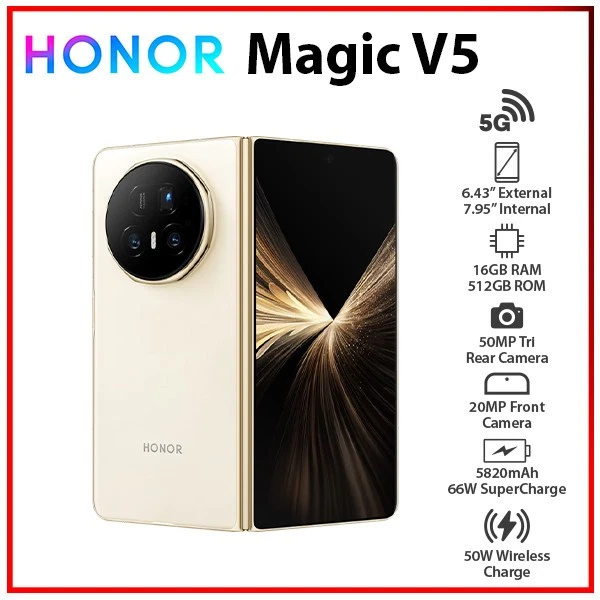 NEW) HONOR MAGIC V5 5G 16GB+512GB GOLD Dual SIM Unlocked Android