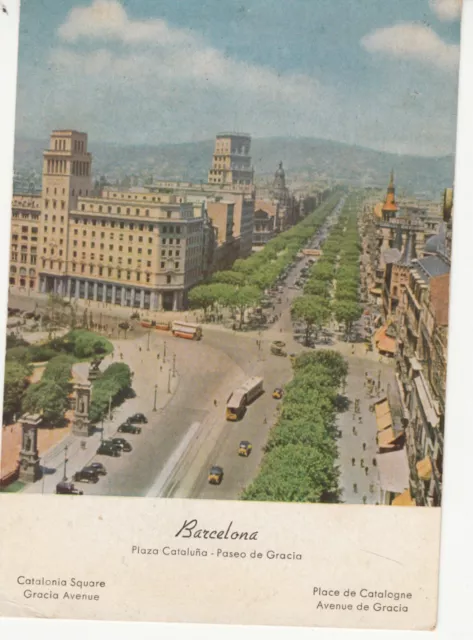 Carte postale ancienne ESPAGNE SPAIN ESPANA BARCELONA plaza cataluna paseo garci