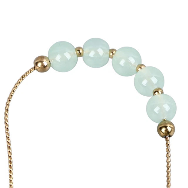 Fake Green Beaded Golden Plated Bracelet Elegant Adjustable Artificial Green Esp