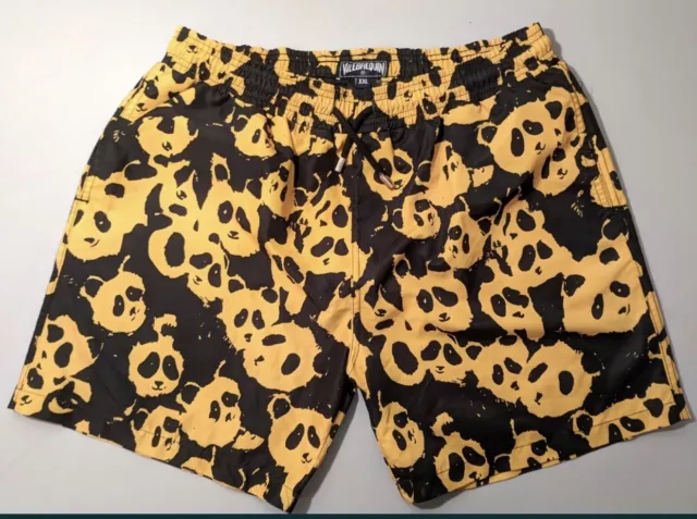 Vilebrequin Panda Black And Yellow Print Swim Trunks Shorts Swimsuit 2XL 2