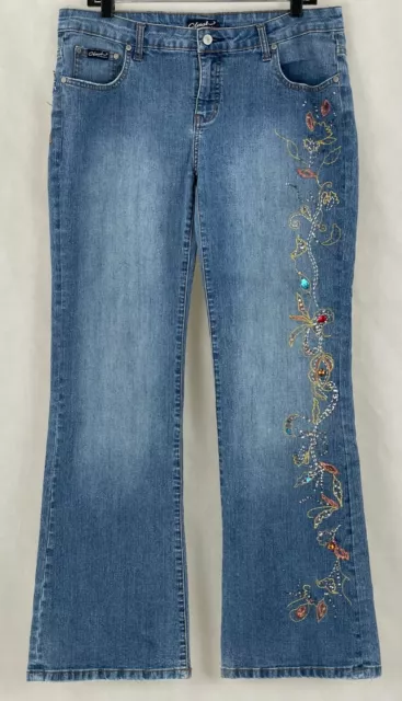 Clash Jeans Womens Junior Size 15 Embellished Leg Mid Rise Flare Jeans     B51/6