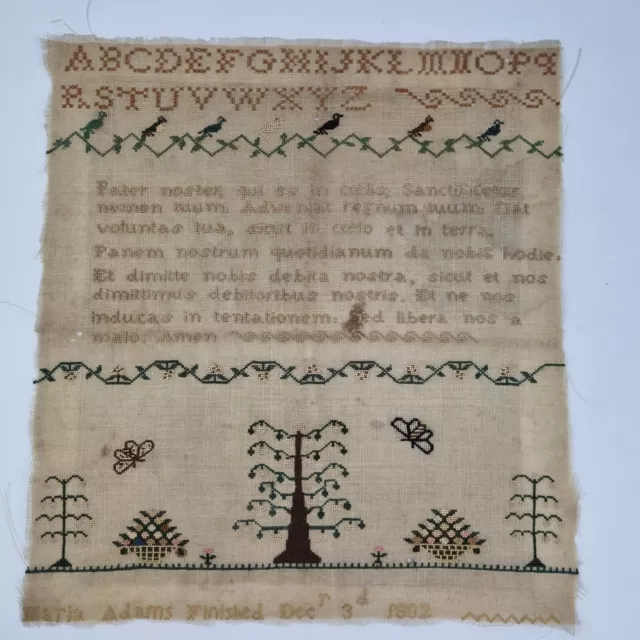 Antique George III Needlework Sampler By Maria Adams 1802 Latin Verse