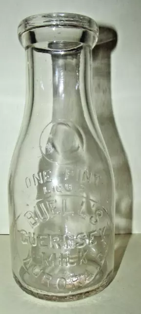 Rare Buell's Guernsey Milk Aurora O Ohio Pint Dairy Milk Bottle  - Vintage Trep