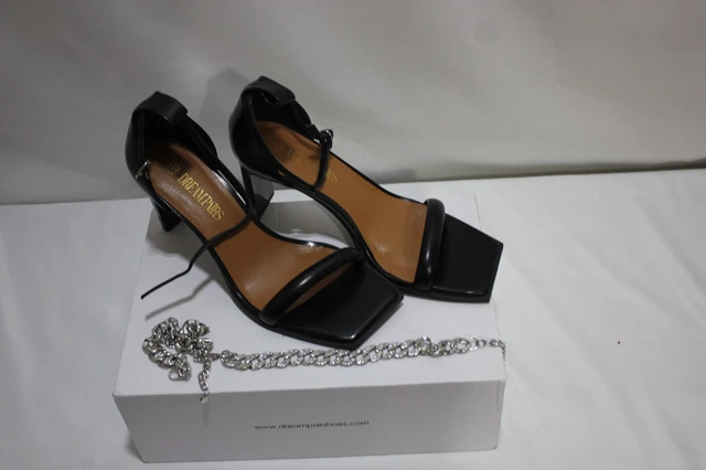 Women’s Dream Pairs Black Dress Shoes Sz 7.5M Heels Prom with ankle chains NIB