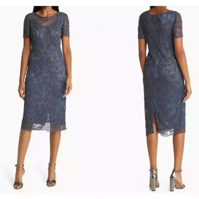 Pisarro Nights Beaded Illusion Neck Dress NWOT SZ 4 $238