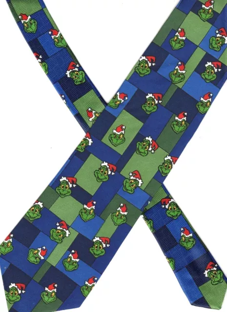 DR. SEUSS Novelty tie Christmas Grinch vintage 57" x 4" color block geometric