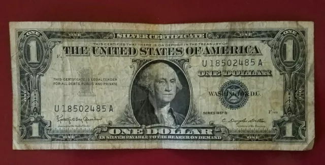 1957 B Blue Seal $1 One Dollar Silver Certificate Bill Old Paper Money USA Note