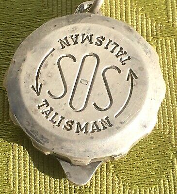 SOS TALISMAN 1950s MEDICAL LOCKET & CHAIN~ STERLING SILVER ~MADE IN SWITZERLAND