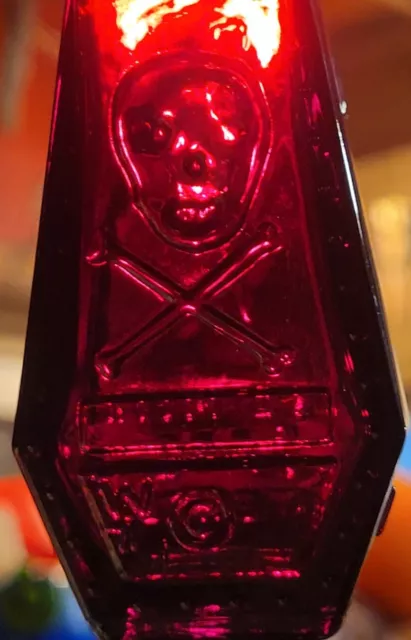 Vintage Wheaton Glass Ruby Red Skull & Crossbones Rip Coffin Poison 3" Bottle 2